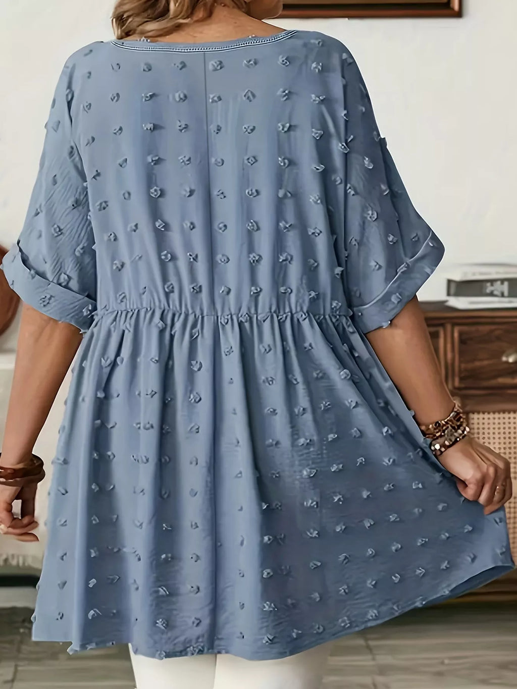 Plus Size Swiss Dot V-Neck Casual Blouse