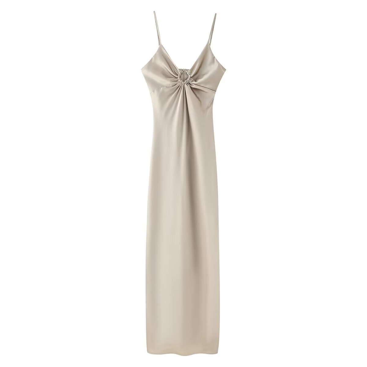 Women Clothing Long Hollow Out Cutout Decorative Satin Sling Dress