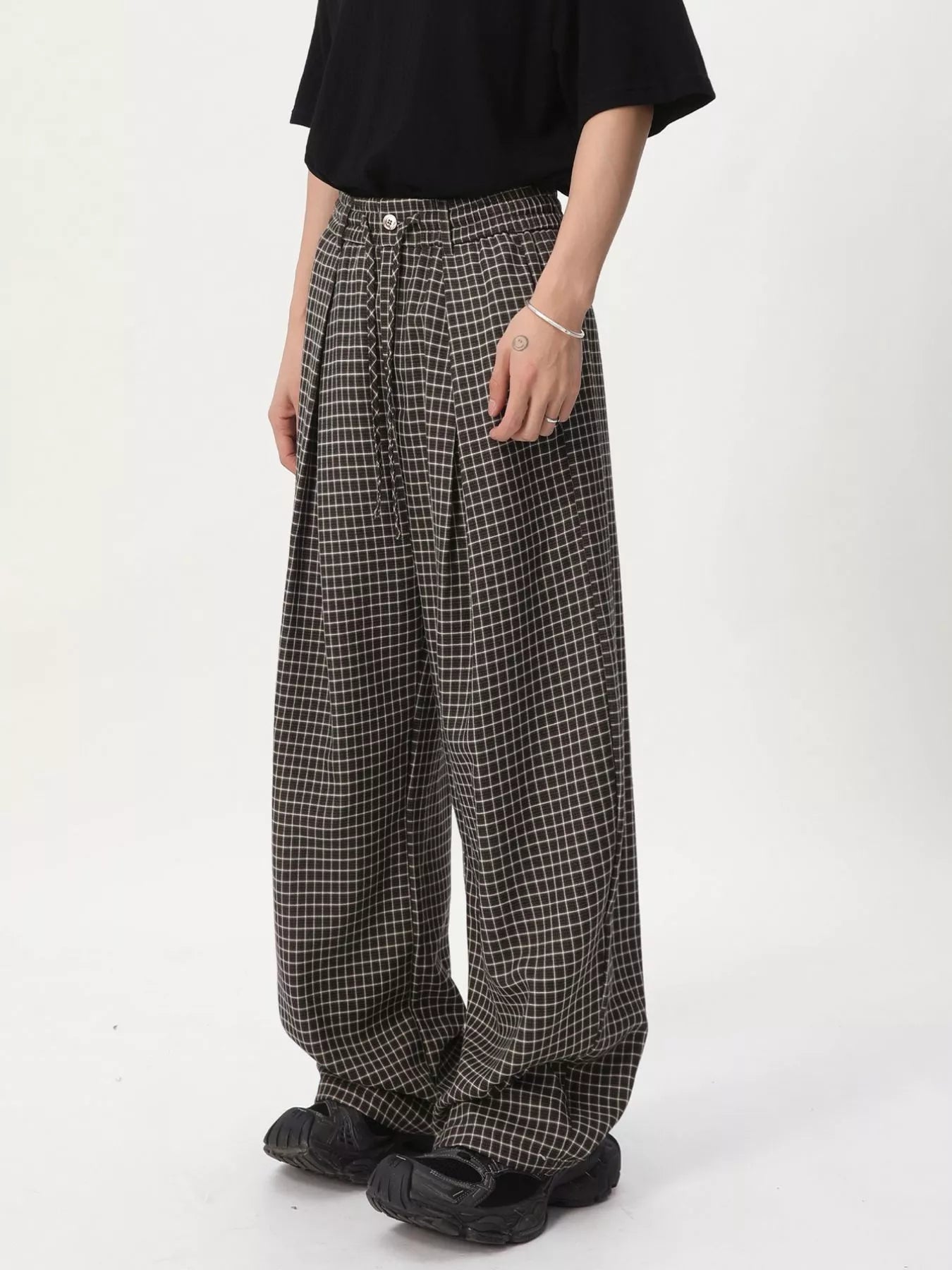 Men's Plaid Wide-Leg Pants