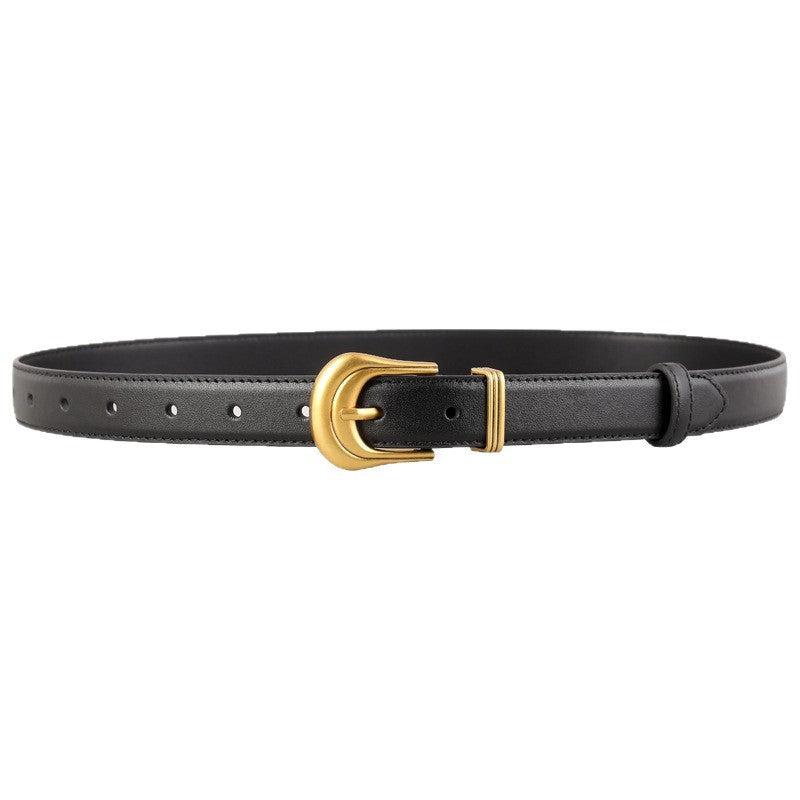 Classic Leather Belt with Golden Buckle