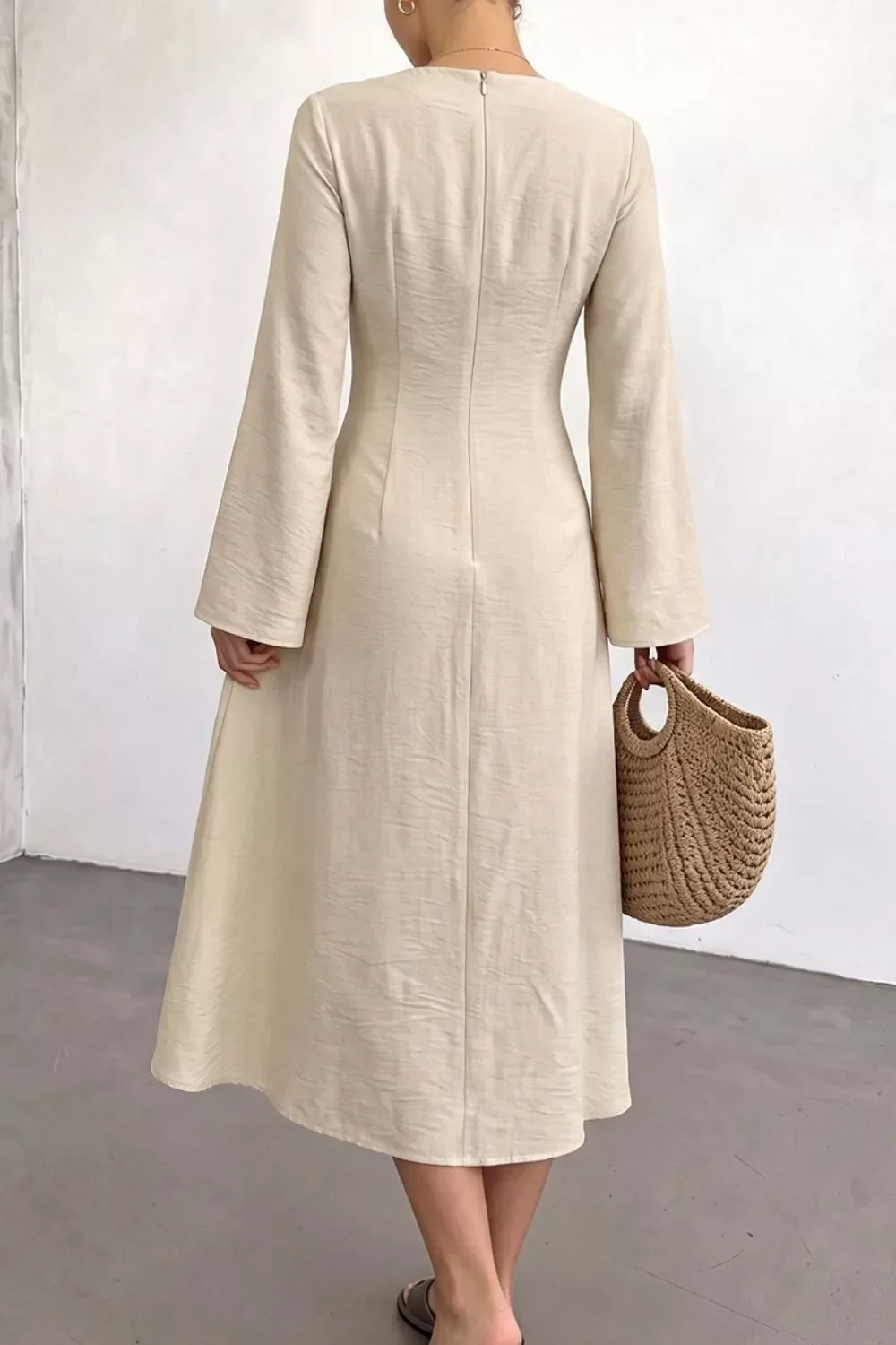 Ruched Long Sleeve Midi Dress