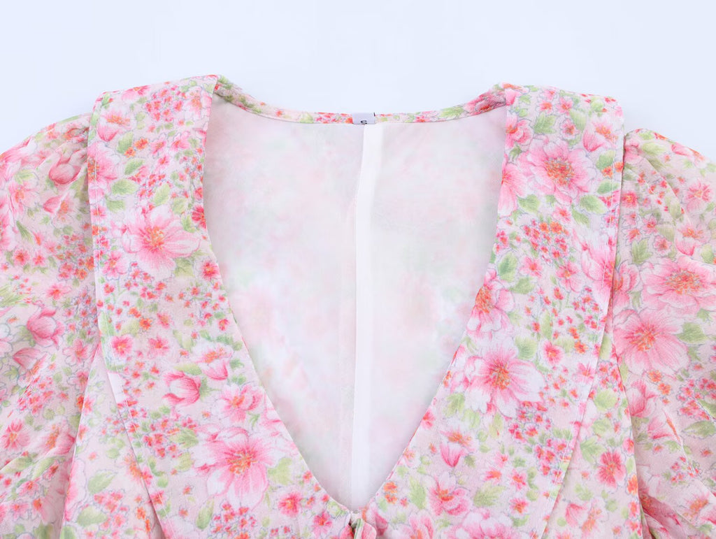 Summer Women Clothing Small round Collared Printing Short Dress