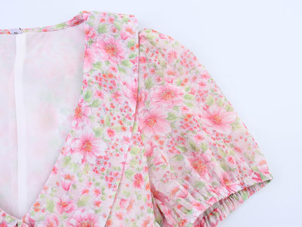 Summer Women Clothing Small round Collared Printing Short Dress