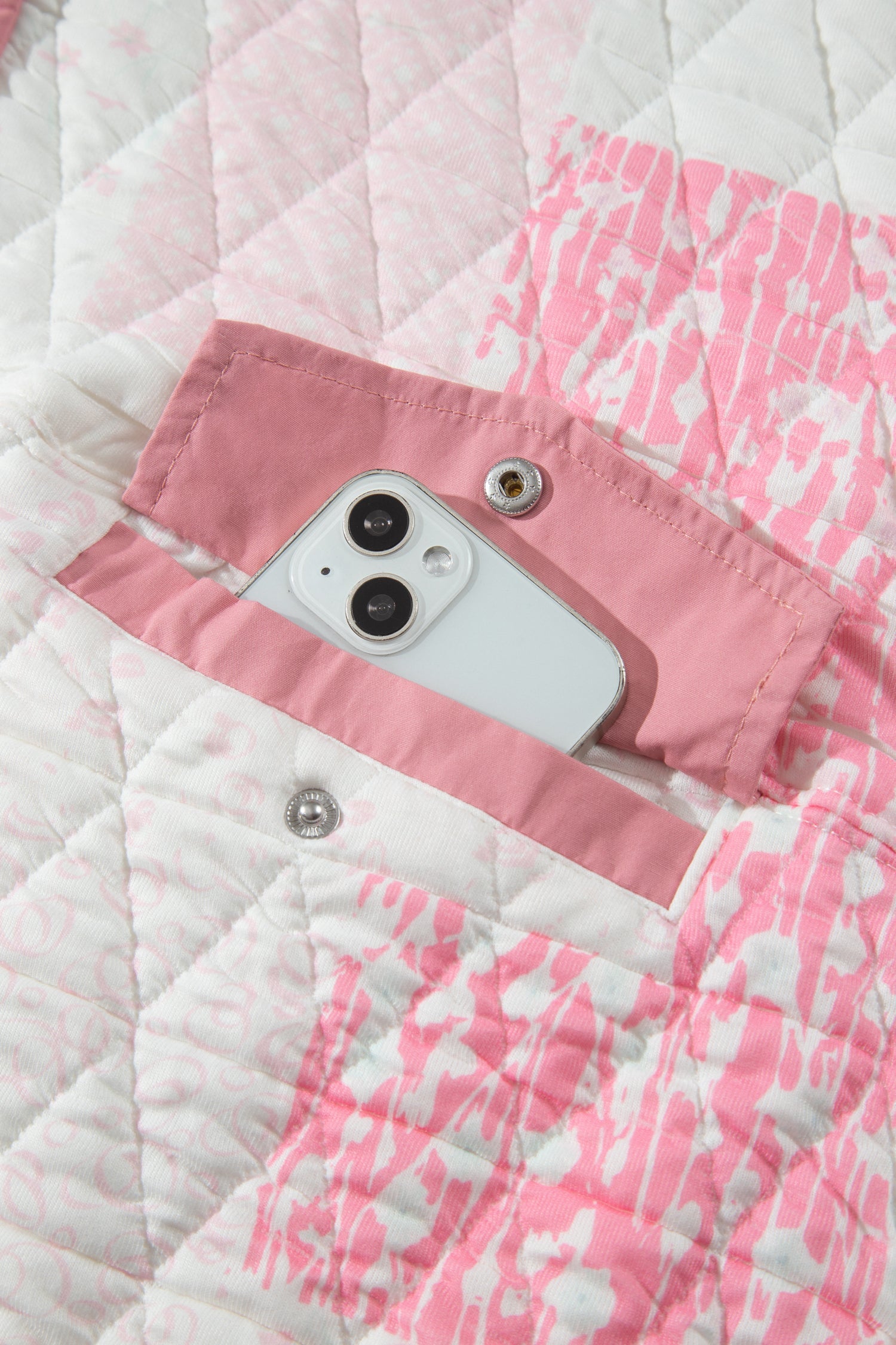 Multicolour Floral Quilted Half Button Pocketed Pullover Sweatshirt