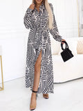 Geometric Print Belted Maxi Shirt Dress