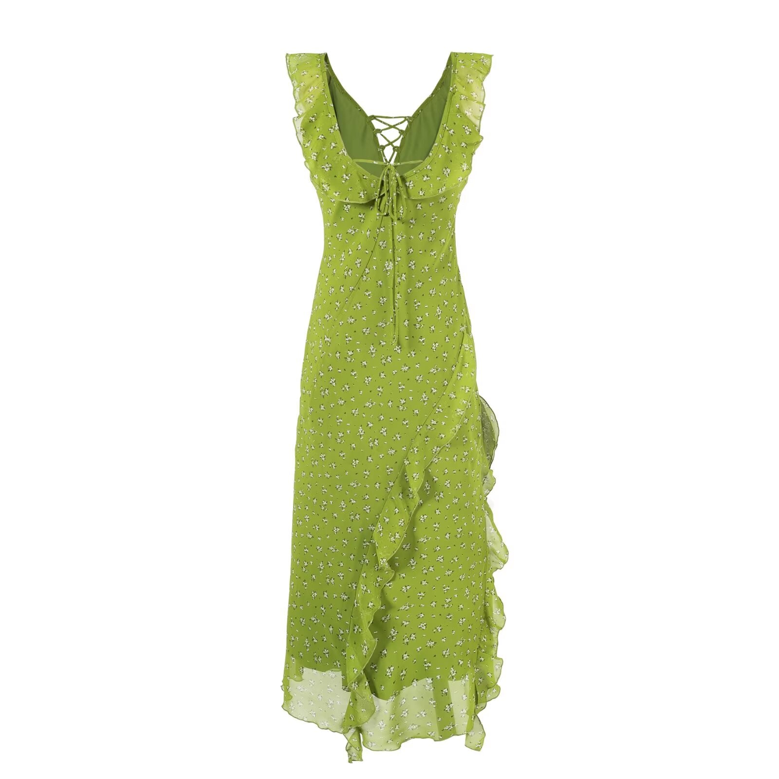 Small Flounced Sleeve Floral Dress Women Summer Dopamine Tight Waist Dress