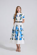 Summer Printed Fitted Dress With High Waist And Short Sleeves A Shaped Dress Comes With A Belt