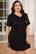 Lace Trim V-Neck Short Sleeve Night Dress – Plus Size