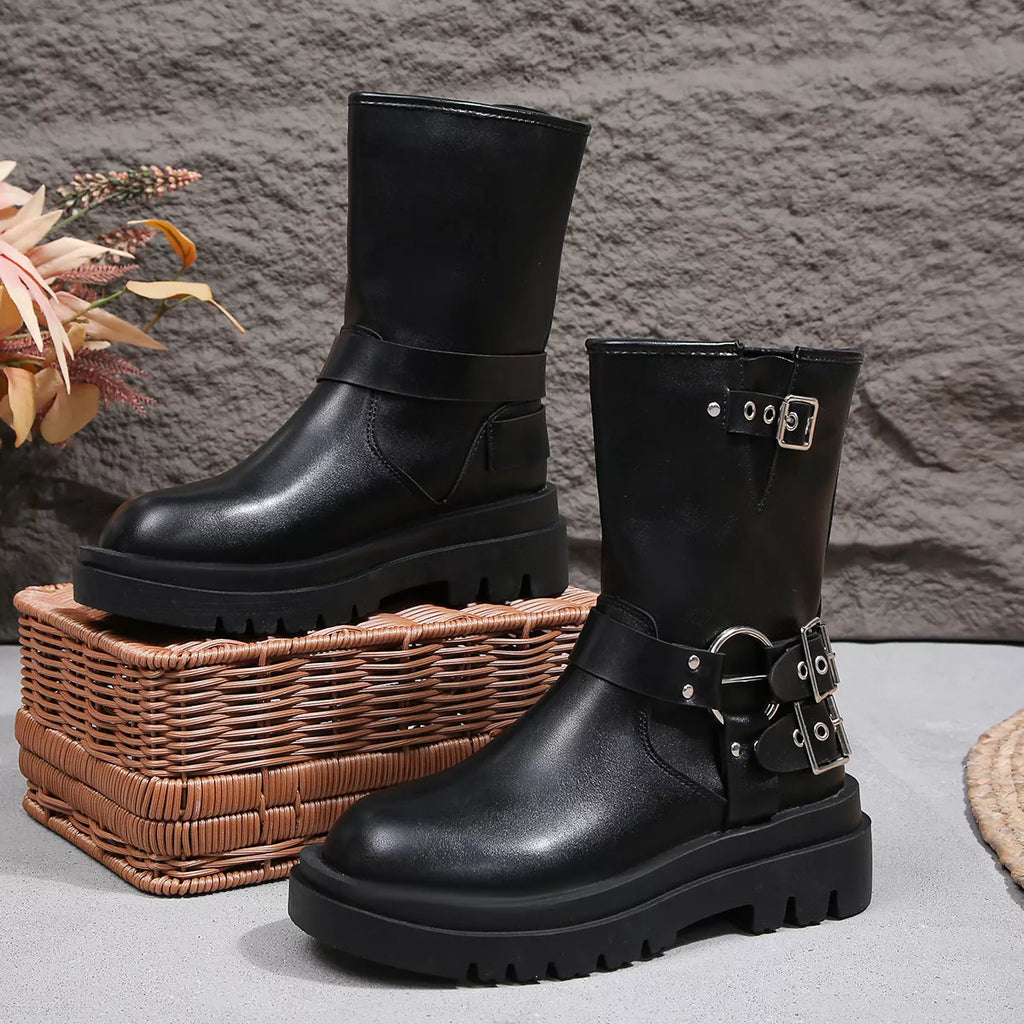 Round Toe Block Heels Boots