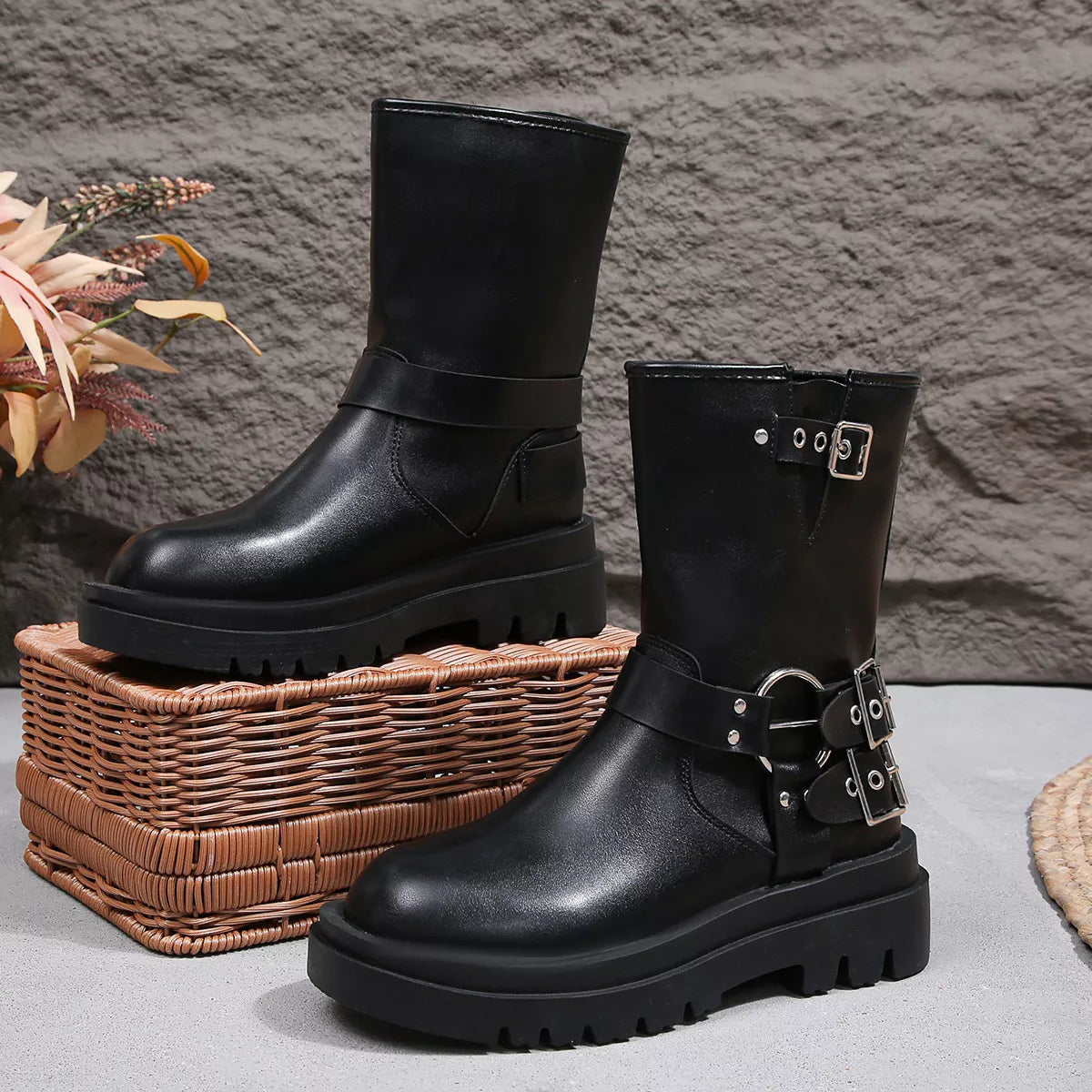 Round Toe Block Heels Boots