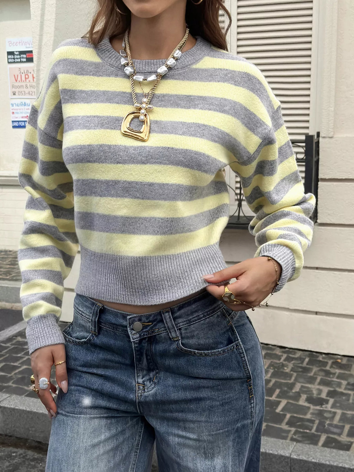 Casual Striped Cropped Sweater