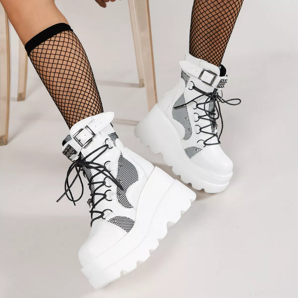 Lace Up Platform Wedge Boots