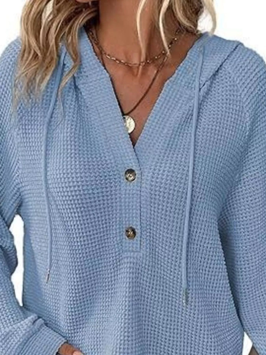 Full Size Waffle Knit Half-Button Hoodie Plus Size