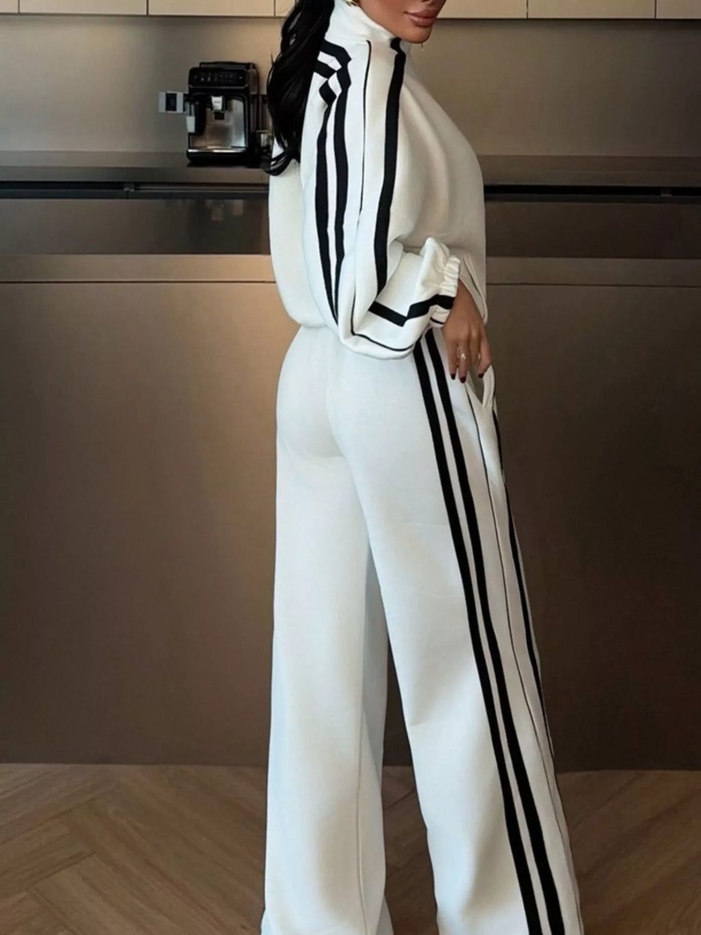 Side Stripes Zip Up Top and Pants Set
