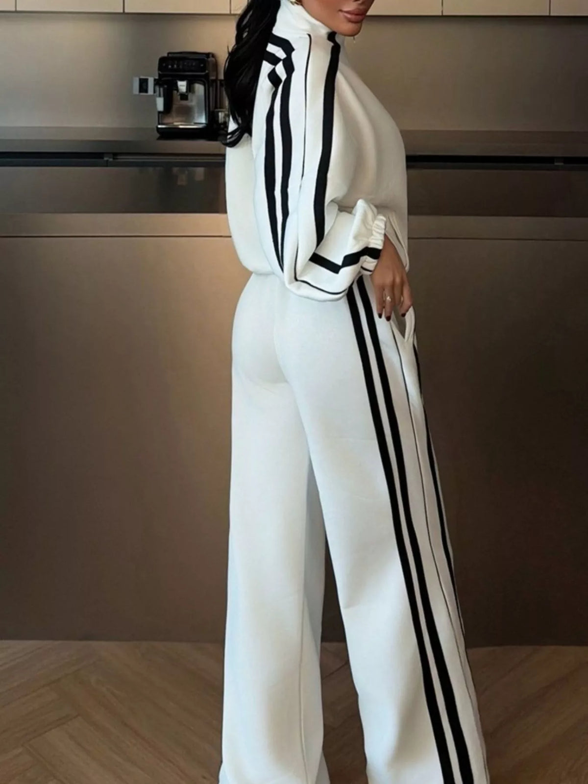 Side Stripes Zip Up Top and Pants Set