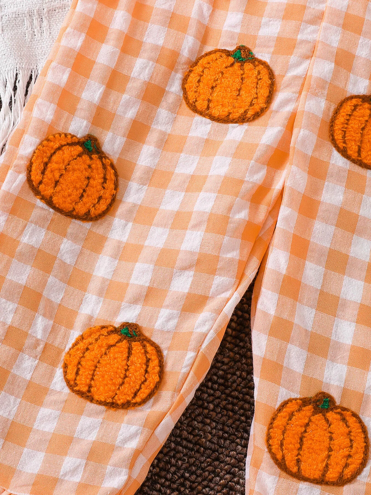 Children's Little Pumpkin Gingham Ruffle Hem Jumpsuit