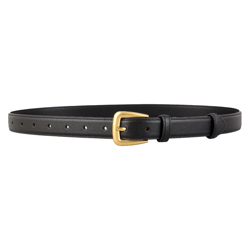Skinny Leather Belt with Golden Buckle