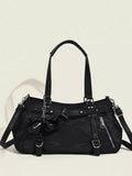 Buckle Decor Leather Handbag