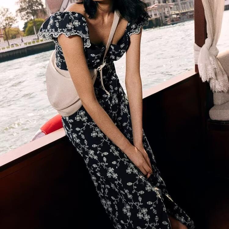 Elegant Comfortable Slim Floral Embroidery Midi Dress
