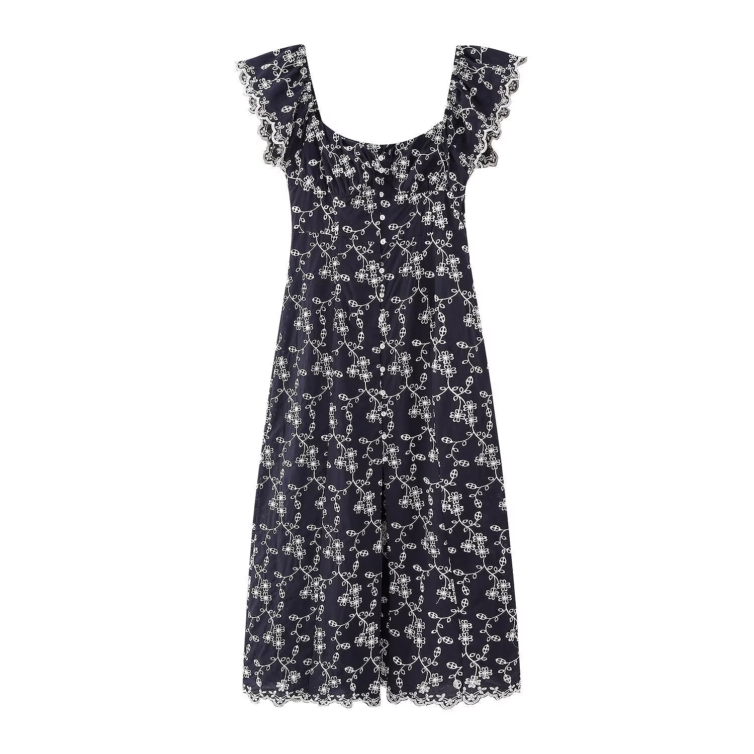 Elegant Comfortable Slim Floral Embroidery Midi Dress