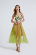 Women Summer Lace Embroidered Spaghetti Strap Patchwork Chiffon Maxi Dress