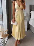 Elegant Pleated Midi Dress with Cut-out Details