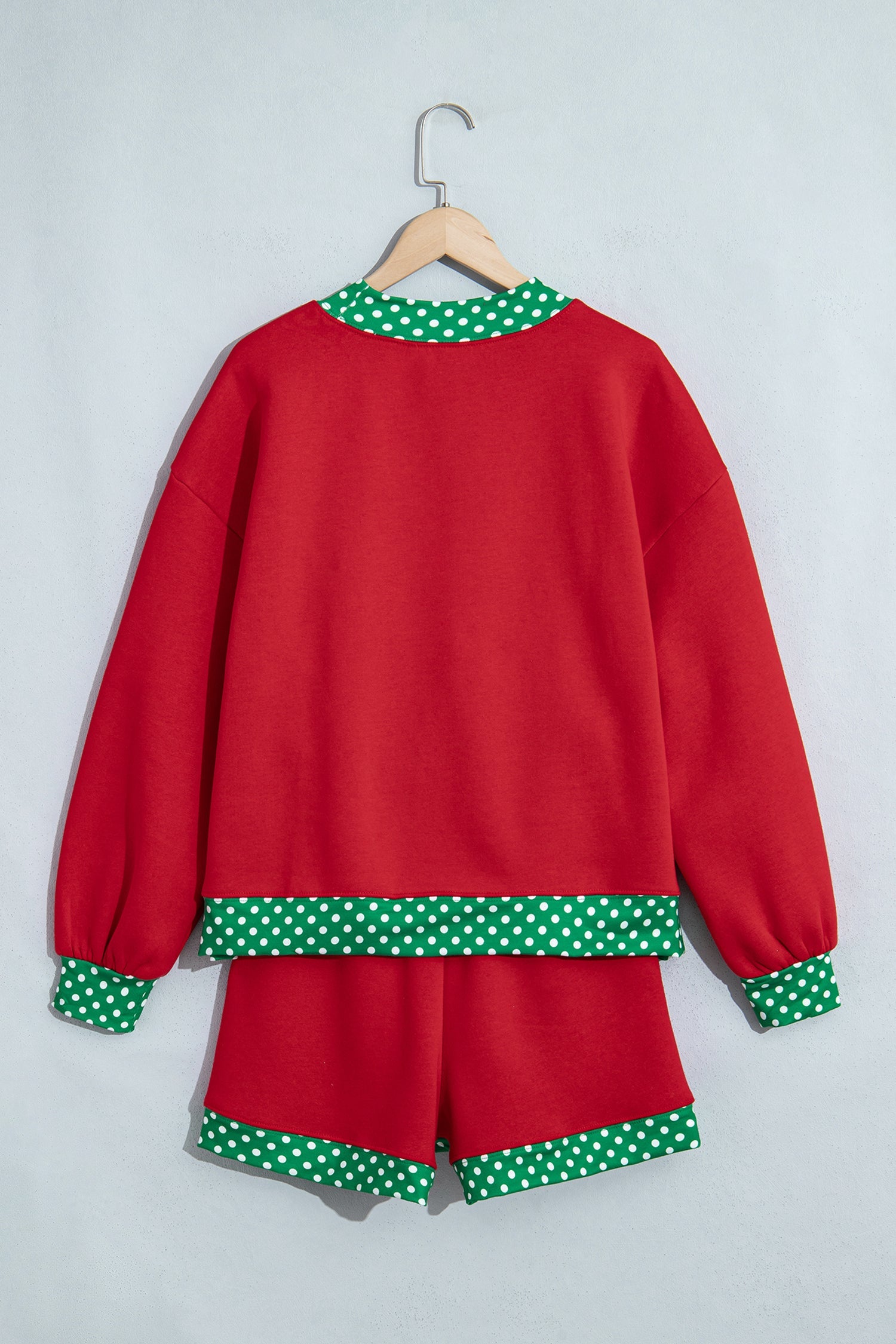Racing Red Polka Dot Trim Baggy Pullover 2pcs Short Set