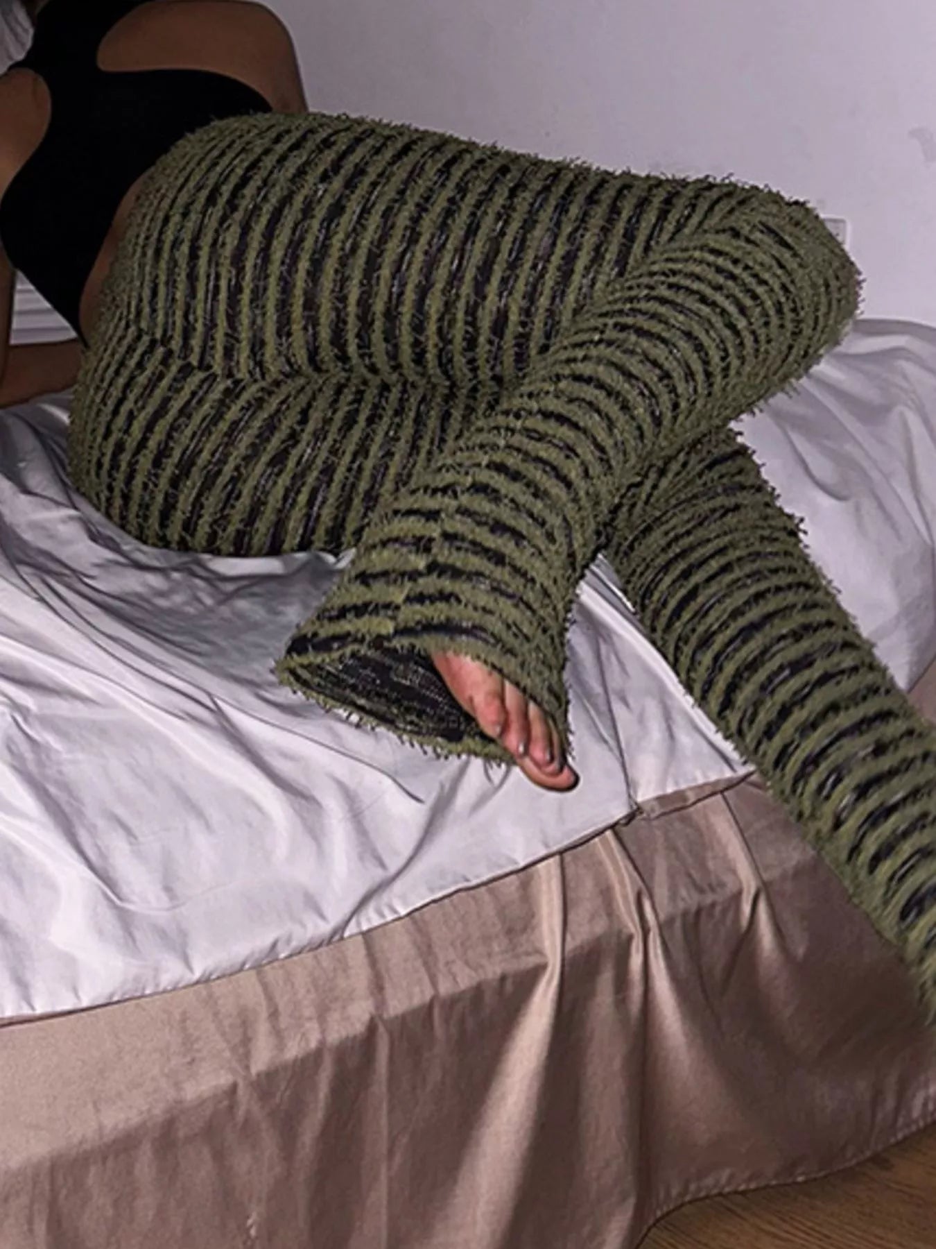 Striped Fuzzy Textured Knit Pants
