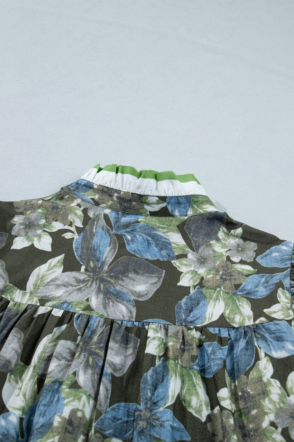 Green Ruffled Short Sleeve Floral Summer Blouse