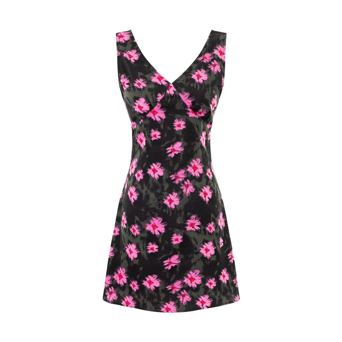 Summer Vacation Casual Tight Waist Sexy V neck Printed Dress
