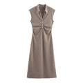 Women Clothing Summer Shirt Collar Midi Dress