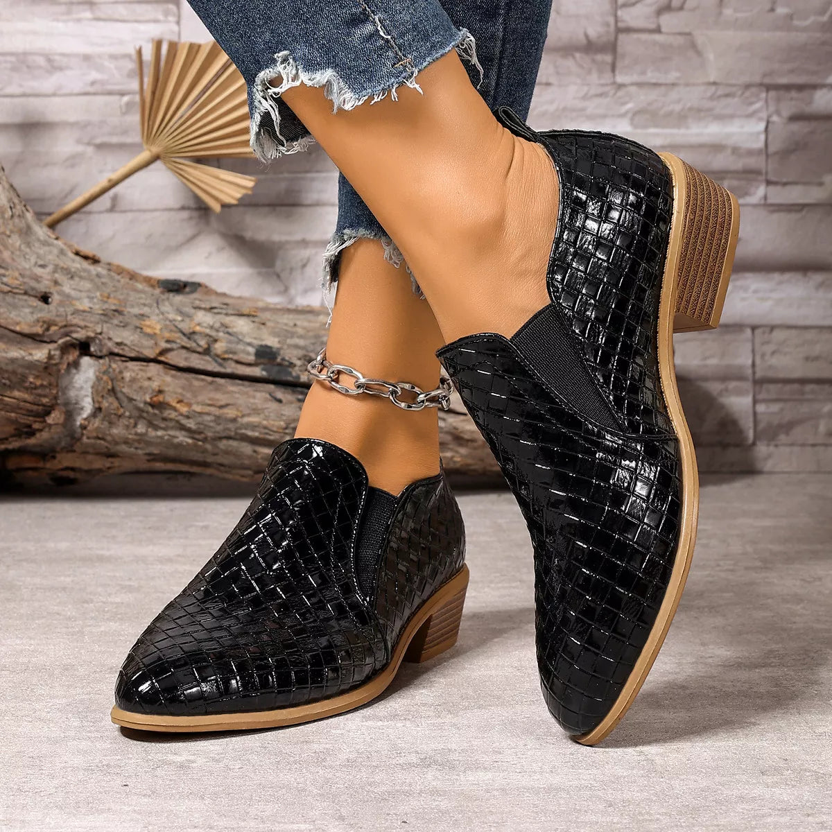 Point Toe Block Heels Ankle Boots