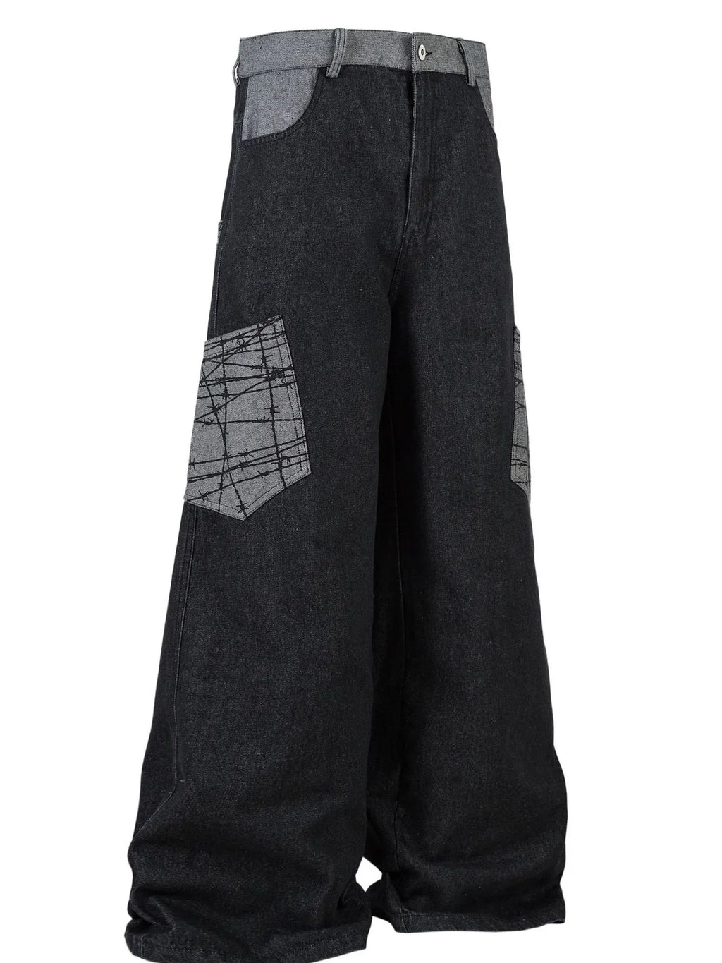 Men's Wide Leg Cargo Jeans with Contrast Panels