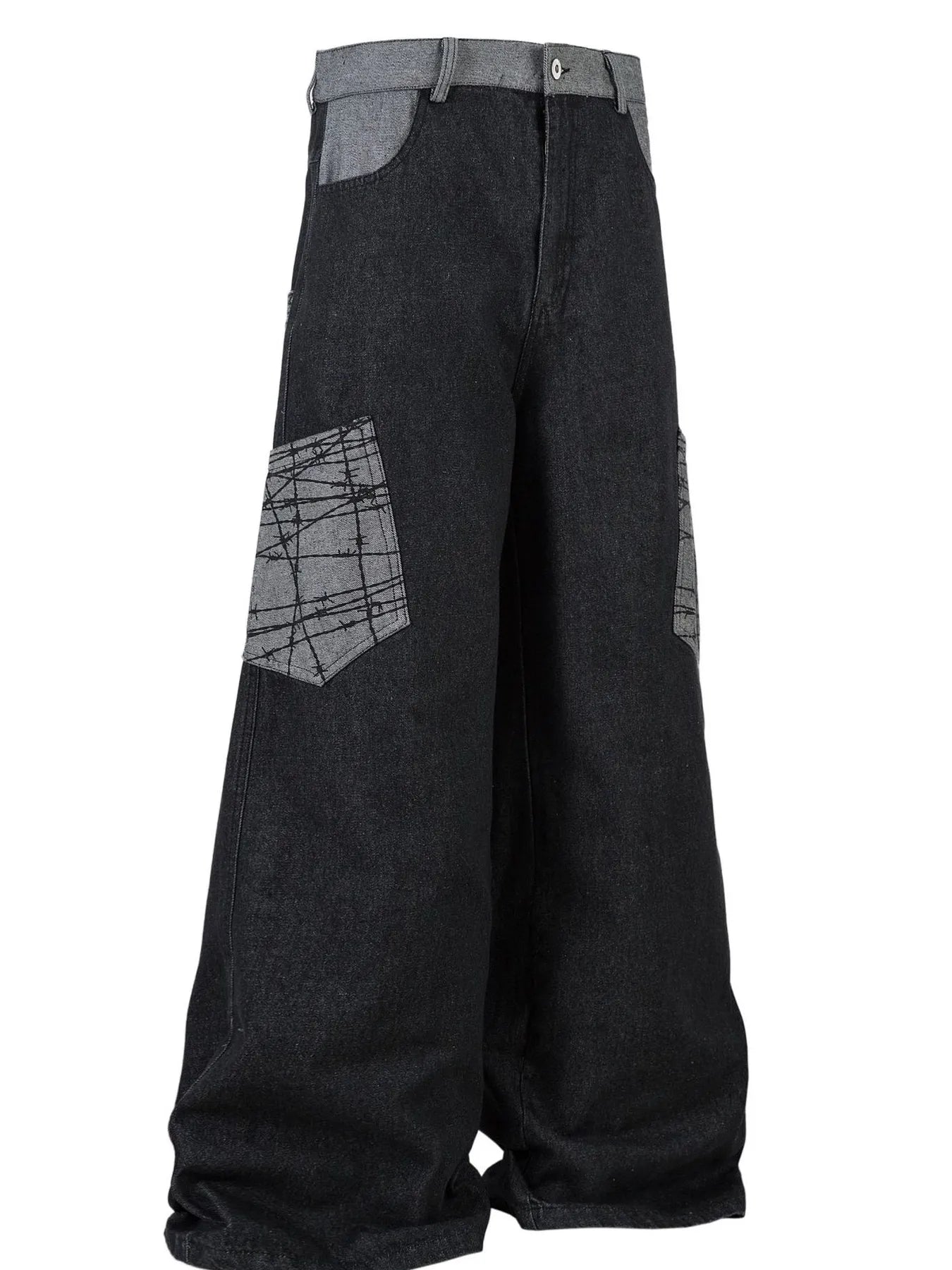 Men's Wide Leg Cargo Jeans with Contrast Panels