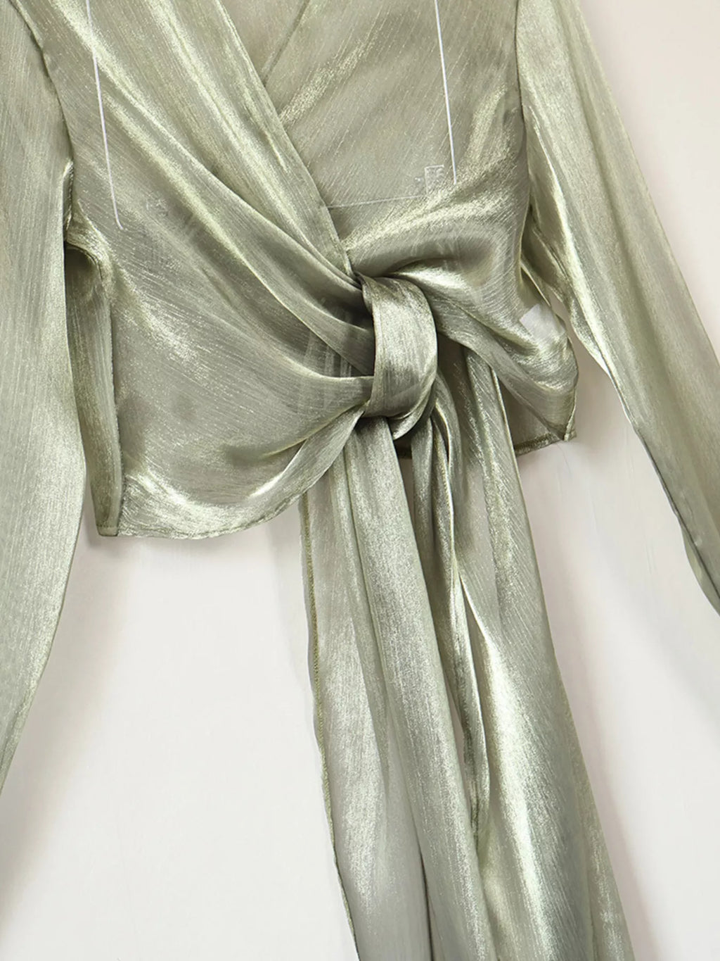 Sheer Front Tie Detail Long Sleeve Shirt