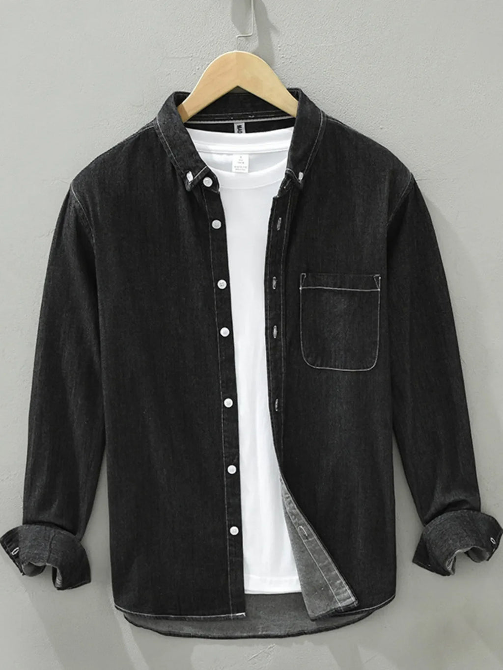 Men's Plus Size Button Up Long Sleeve Denim Shirt