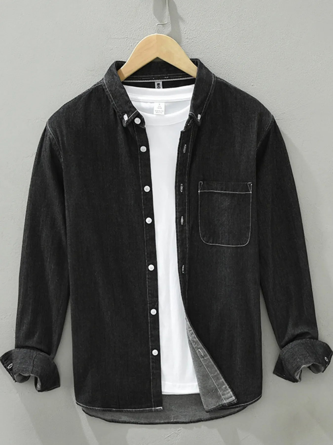 Men's Plus Size Button Up Long Sleeve Denim Shirt