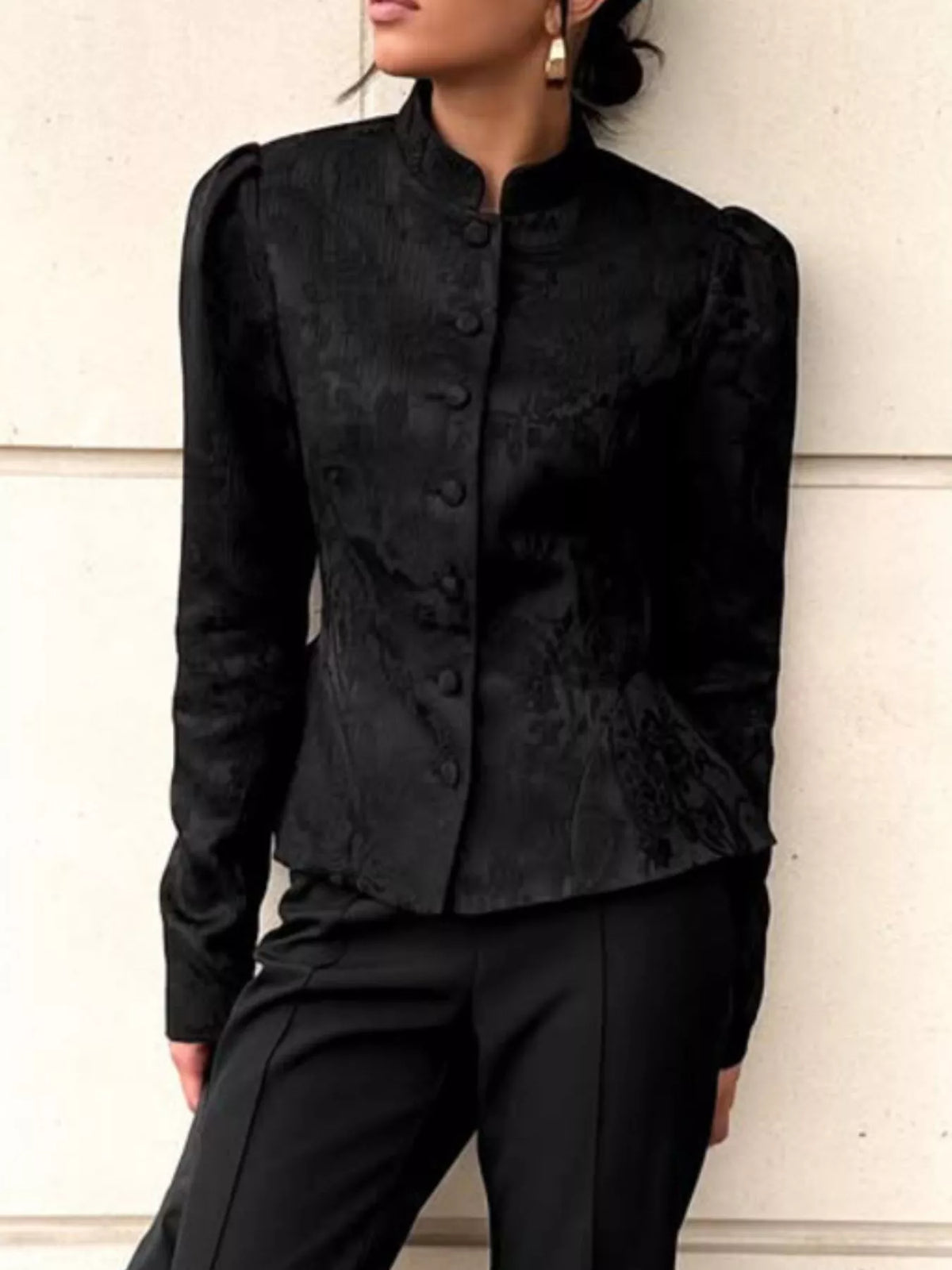 Jacquard Peplum Puff Sleeve Outerwear