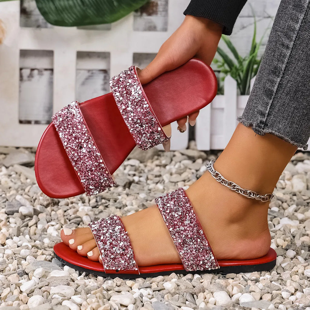 Sequin Open Toe Flats Sandals
