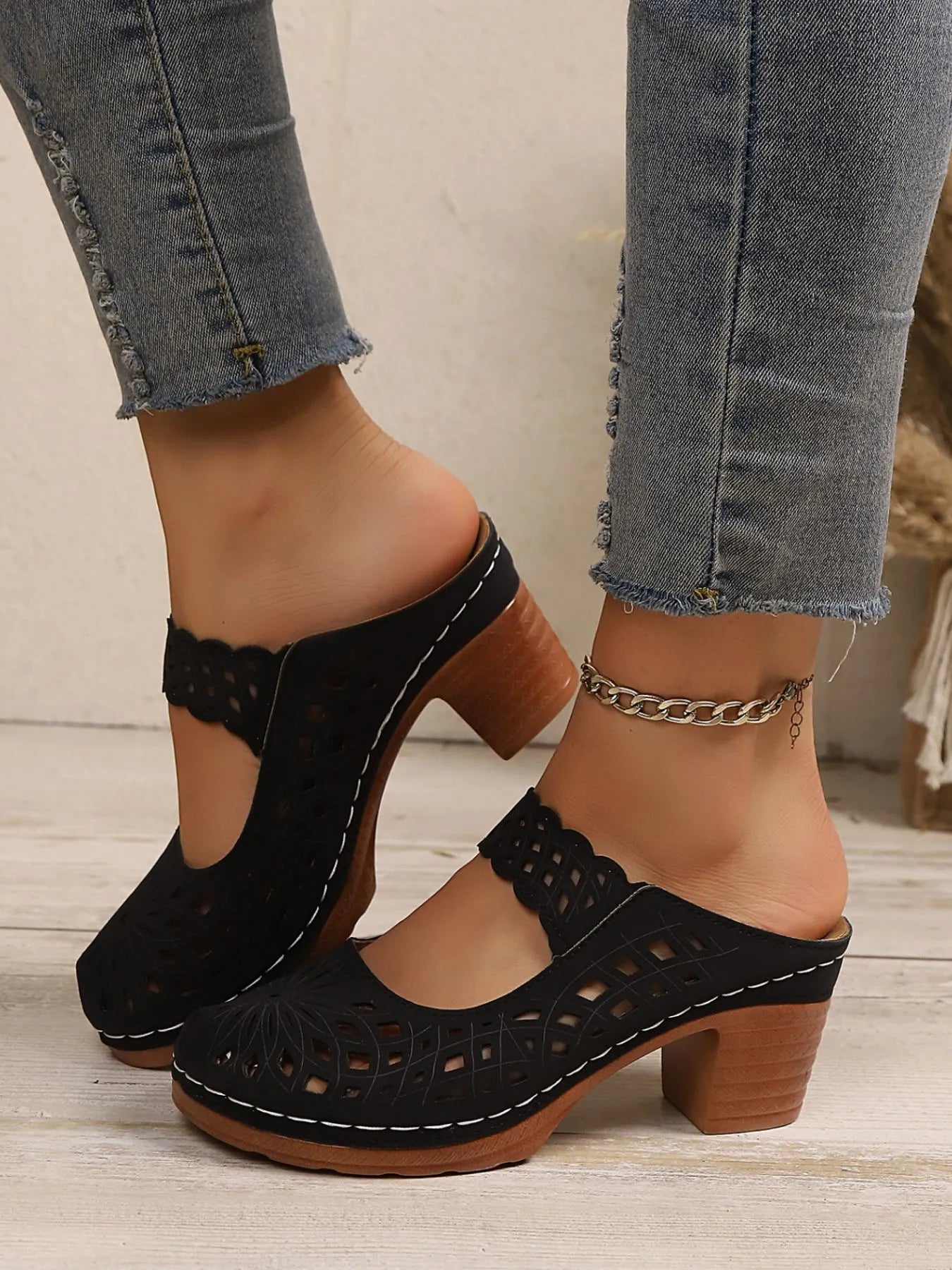 Cutout Block Heel Sandals