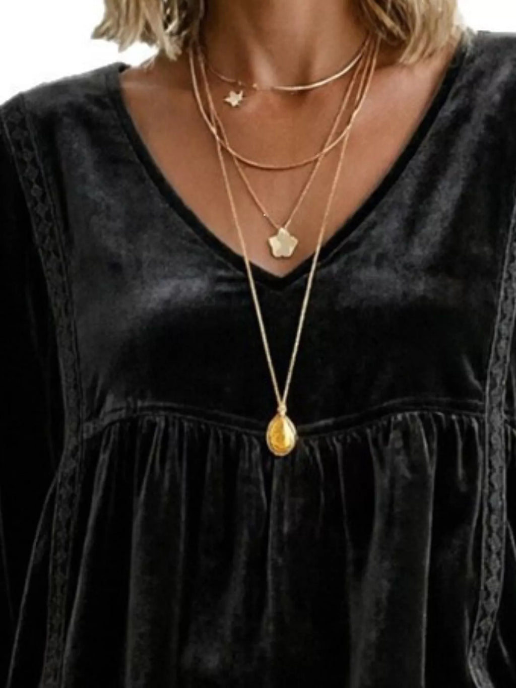 Full Size V-Neck Long Sleeve Velvet Blouse with Lace Trim Plus Size