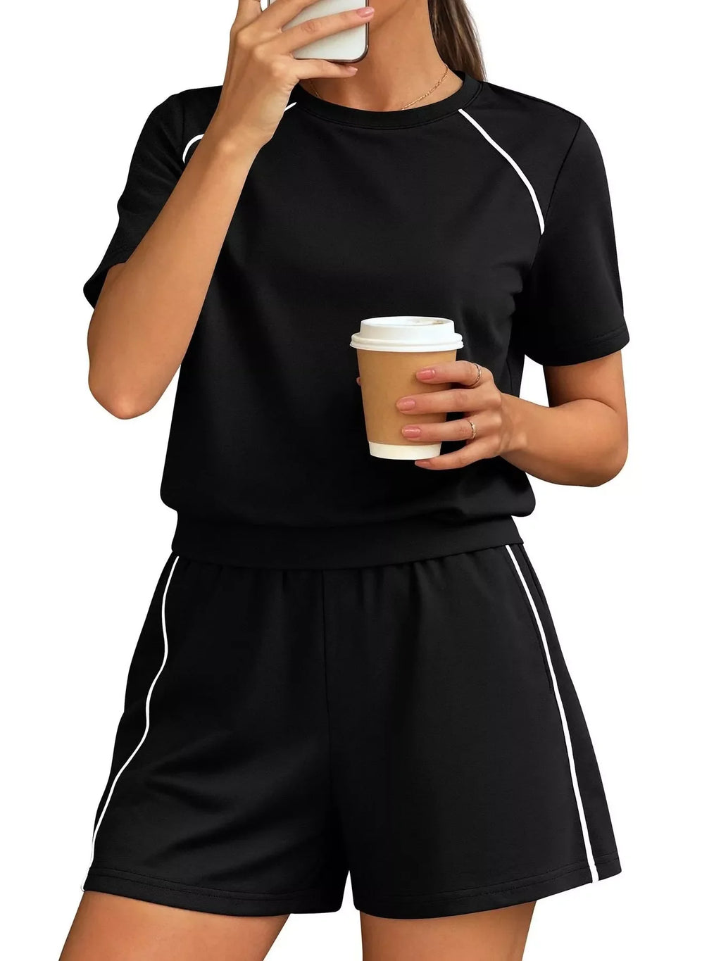 Contrast Trim Short Sleeve T-Shirt and Shorts Set