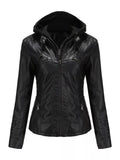 Full Size Detachable Hooded Faux Leather Moto Jacket Plus Size