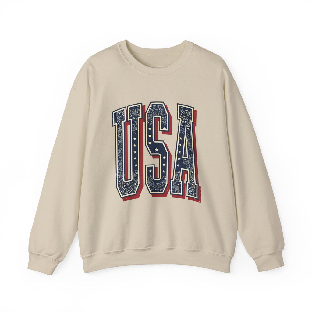 USA Varsity Embroidered Crewneck Sweatshirt | Vintage Patriotic Pullover