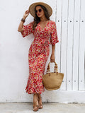 Women Printed One Piece Strapless Bow Long Dress Bohemian Vacation Sleeveless Midriff Baring Fishtail Beach Dress