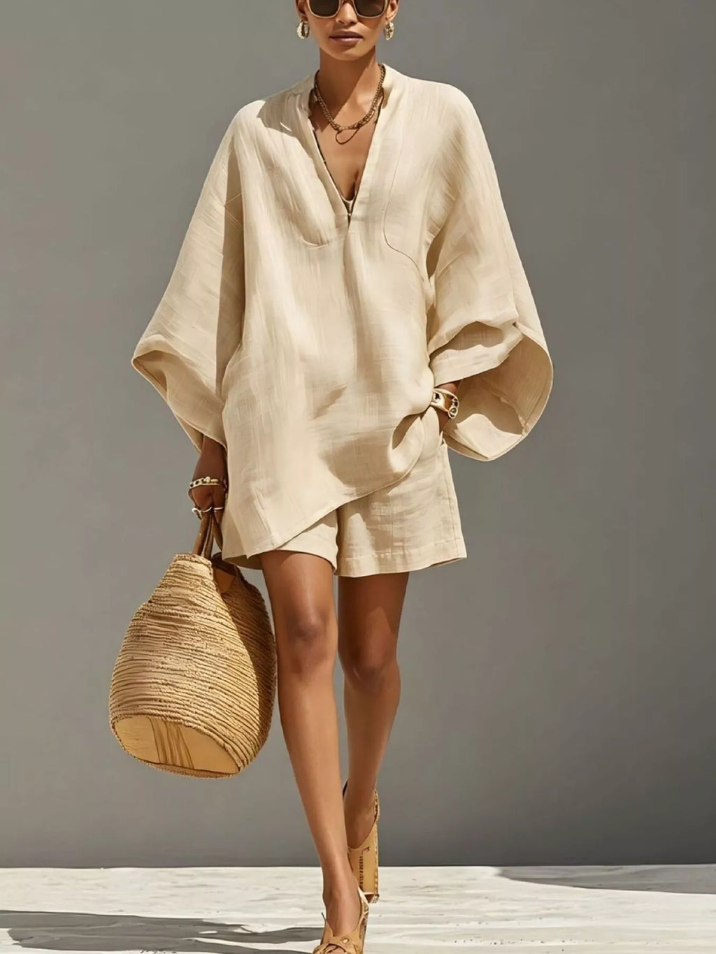 Full Size Solid Color Loose Fit Top and Shorts Set Plus Size
