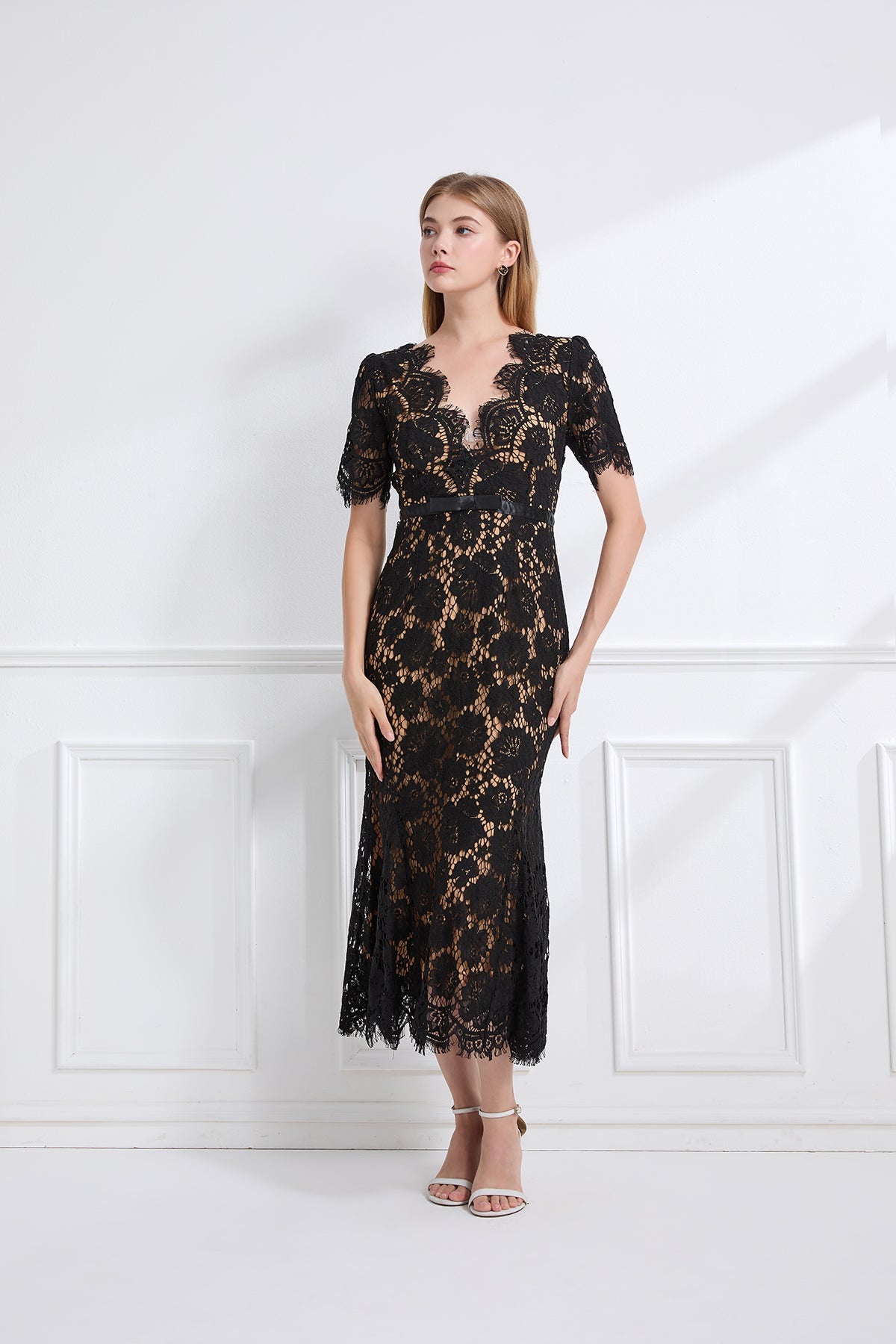 Women Summer Short Sleeve V Neck Long Dress