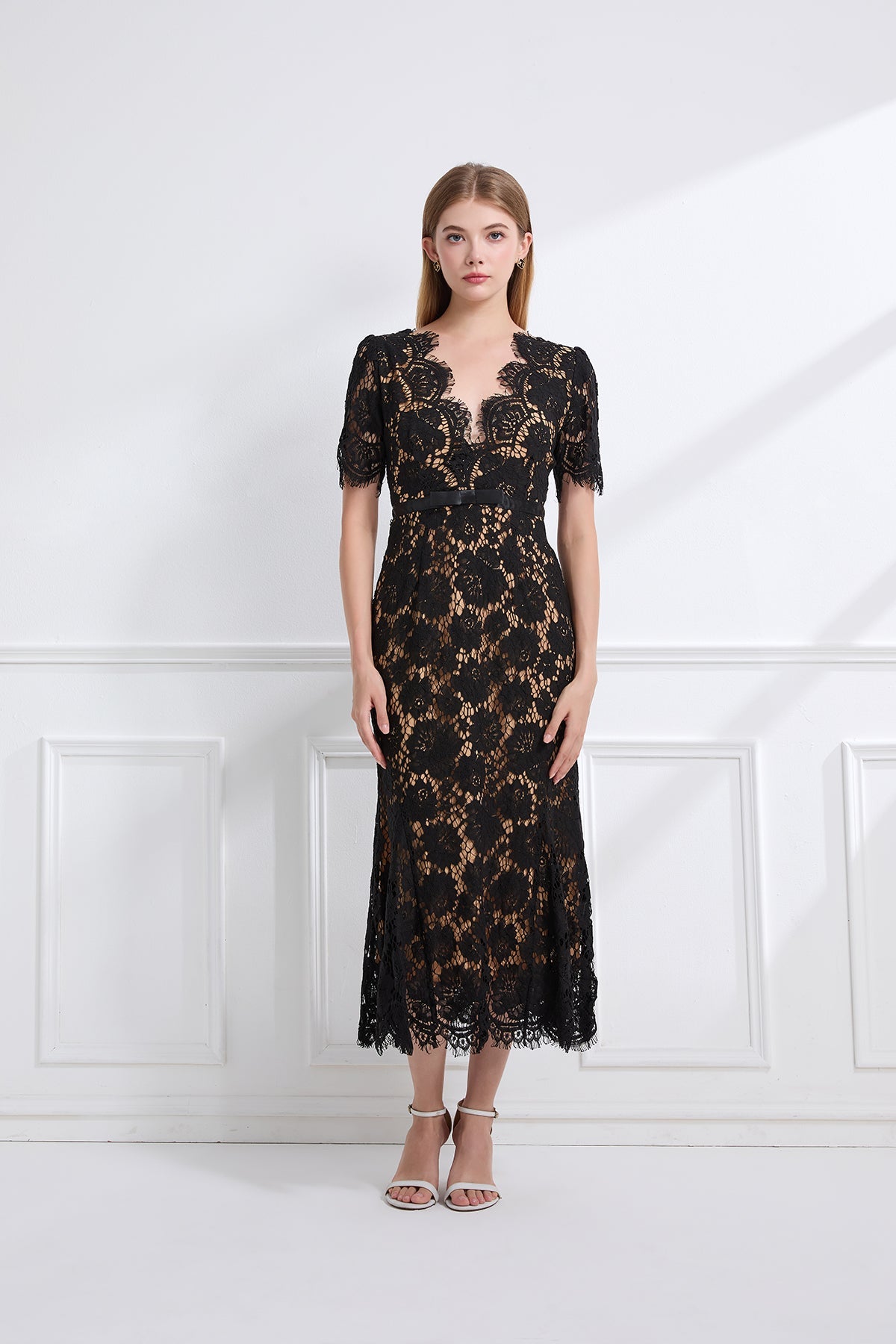 Women Summer Short Sleeve V Neck Long Dress