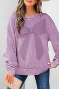 Solid Bow Patchwork Mineral Wash Sweatshirt