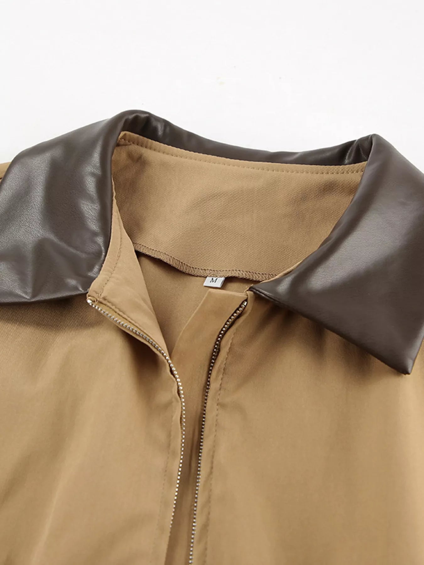 Oversized Contrast Collar Jacket with Drawstring Waist